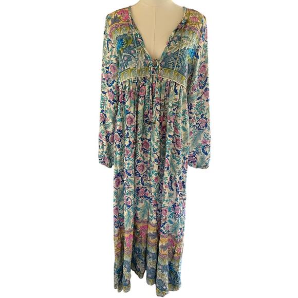 Lance Cade Boho Maxi Dress Floral Print Long Sleeve Small Festival Lagenlook - Picture 1 of 8